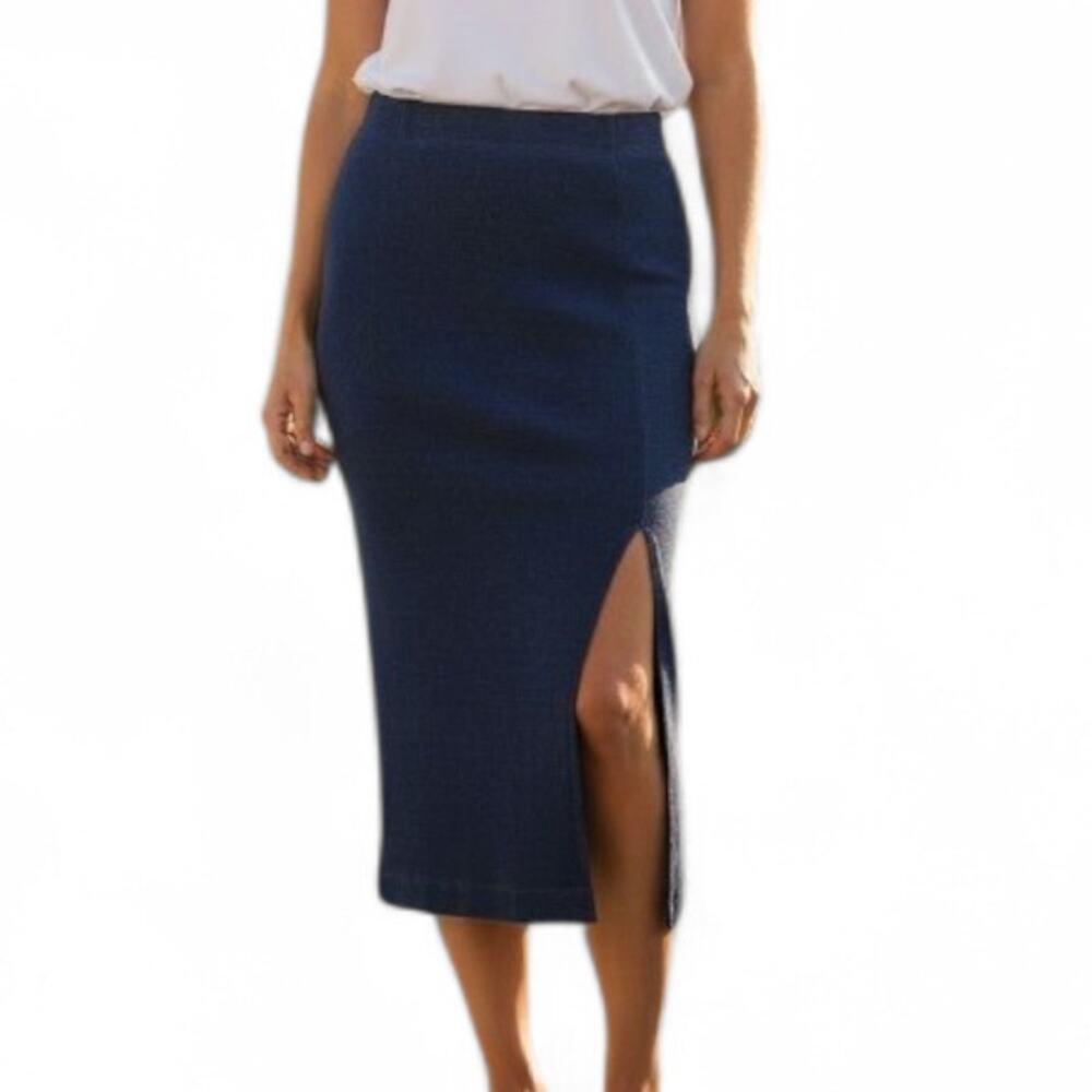 AG Adriano Goldschmied High Rise Stretch Denim Midi Pencil Skirt Blue Size L